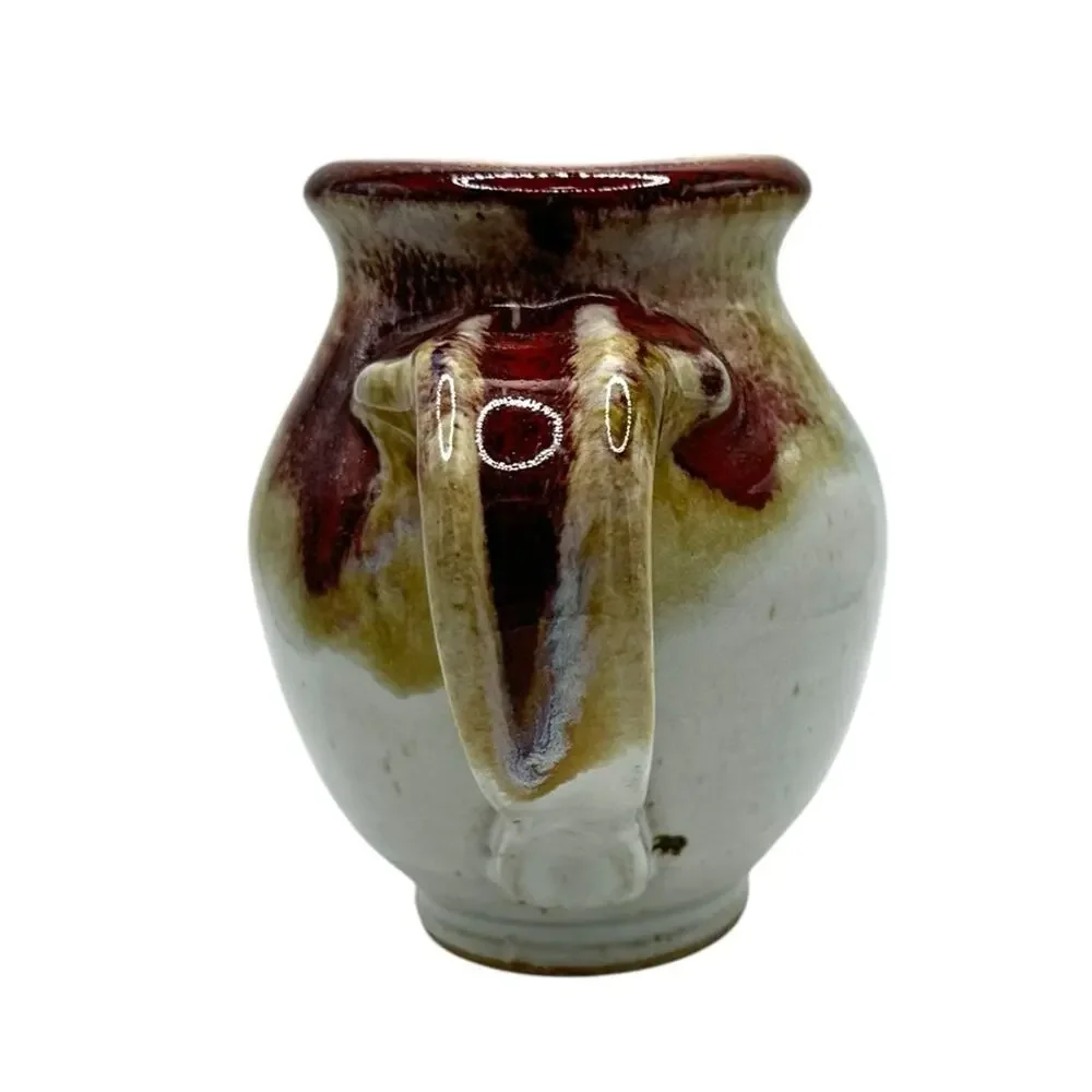 Stoneware Drip Glaze Creamer Pitcher Signed Pottery 12 0z